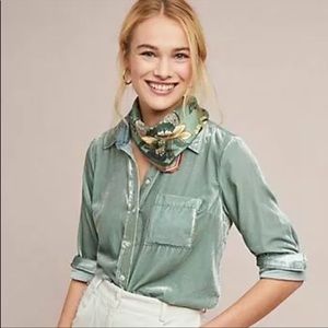 Anthropologie | Maeve blue velvet button up NWOT Size 0